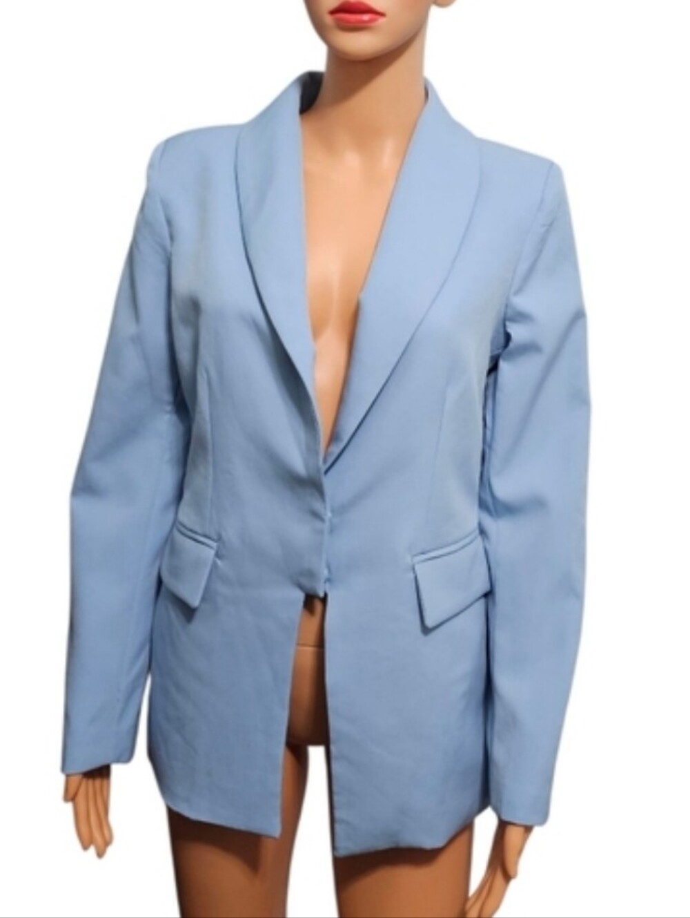 Faahion Nova Long Sleeve Turn-down Lapel Fitted Blue Blazer Officecore Sz M